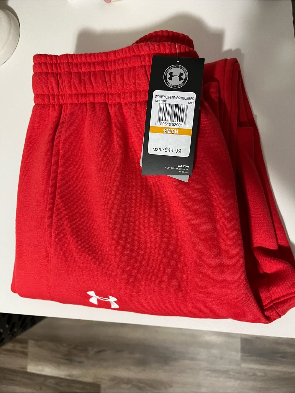 Under Armour Womens Red Fleece Joggers with White Logo